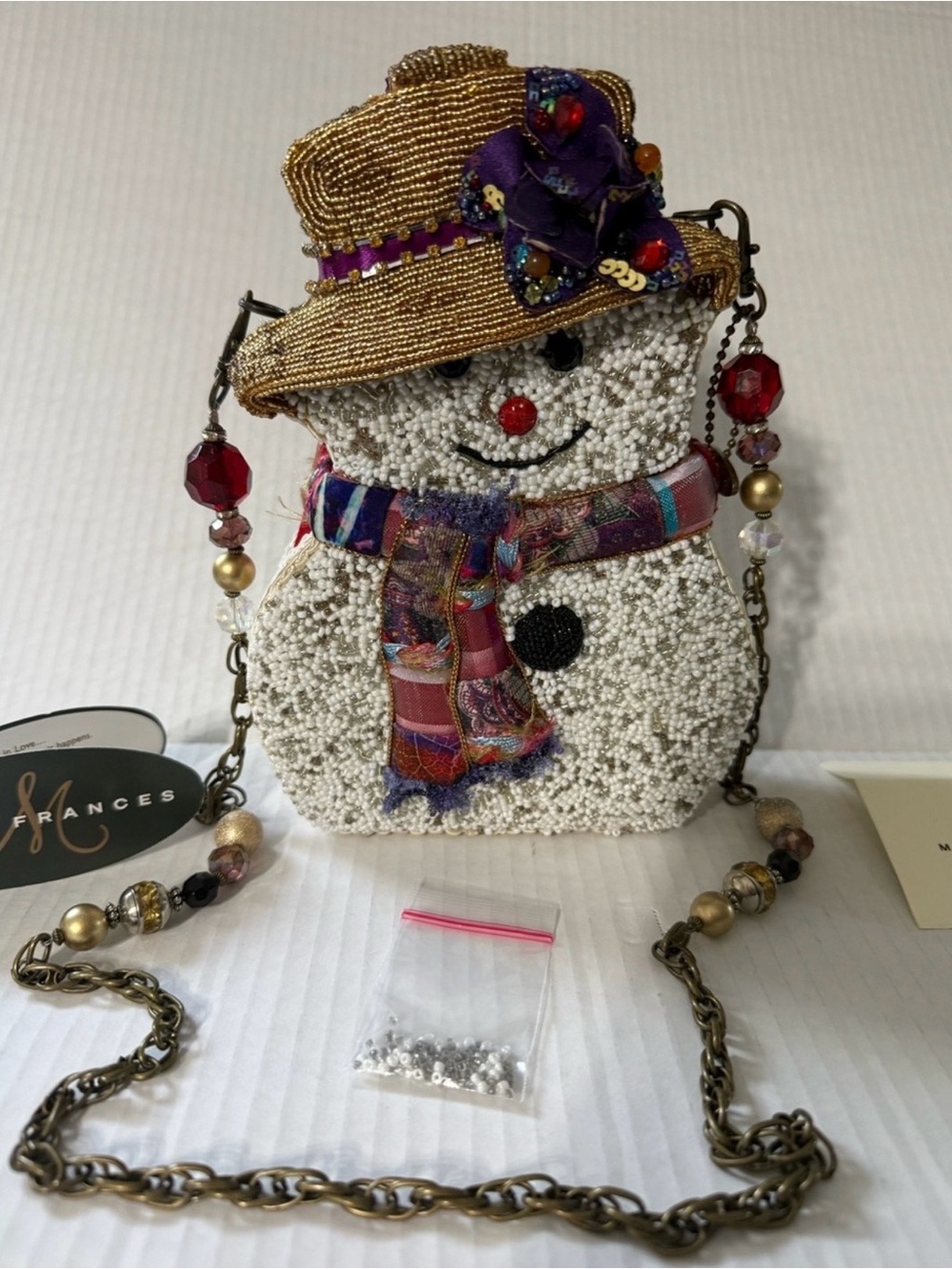 Mary Frances beaded snowman - “SNOW BELLE” purse HTF with COA CHRISTMAS EUC - Picture 5 of 8